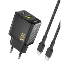 Dudao Vegglader PD QC 35W med USB og USB-C + USB-C-kabel - Svart