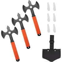 Vevor Kasteøkser og Tomahawker, 3-pakning 340,4 mm trippelkantet øksesett, rustfritt stålhode med sklisikkert TPR-gummihåndtak, med svart nylonslire, for rekreasjon og konkurranse