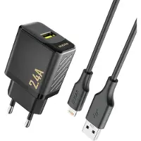 Dudao A23LEU Adapter 12Watt 1xUSB-A (1m USB-A to Lightning cable included) Sort