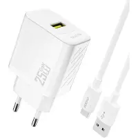 Dudao A27STEU 25W GaN USB-A wall charger with USB-A cable - USB-C - white