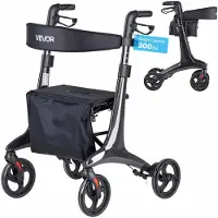 Vevor Rullator med sete for eldre, sammenleggbar lettvekts rullestol, mobilitetshjelpemiddel i karbonfiber med 8" solide PVC-hjul og justerbart håndtak - Støtter opptil 136 kg