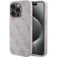 GUESS Originalt GUHMP15XG4GFRP frontpaneldeksel for iPhone 15 Pro Max (kompatibel med Magsafe / 4G Ring Classic Logo / Rosa)