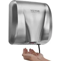 Vevor kraftig kommersiell håndtørker, 1800 W automatisk høyhastighets håndblåser i rustfritt stål med varm vind, 220 V–240 V, plugg inn/fastkoblet, to strømalternativer, kompatibel med industrielle fo