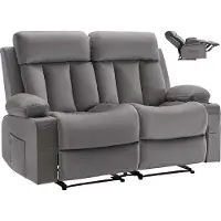 Vevor Loveseat lenestol, elektrisk lenestol med oppvarming og massasje, myk fløyels elektrisk lenestol med USB-porter, koppholdere og sidevesker, dobbel loveseat-stol til stue, grå