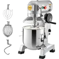 Vevor kommersiell stativmikser, 15Qts skål i rustfritt stål, 850W kraftig elektrisk matmikser med 3 hastigheter justerbar 113/184/341 rpm, visp med deigkrok inkludert, perfekt for bakeripizzeria