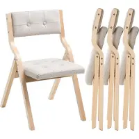 Vevor Treklappstoler med pute, sett med 4, Bærbar sammenleggbar putestol med treramme, Moderne polstret spisestuestol for kjøkken, kontor, bryllup, fest, spisestue, Enkel montering, Beige