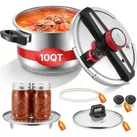 Vevor trykkoker, 9L trykkoker i rustfritt stål, trykkoker med damprist, lokk i herdet glass, tre trykkinnstillinger for kjøtt, bønner, ris, suppe, sauser, kok opptil 100 kPa
