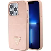 GUESS Croco Triangle Metal Logo etui for iPhone 15 Pro - rosa