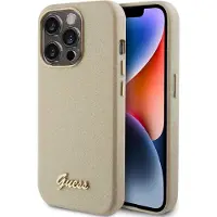 GUESS Glitter Glanset Script-etui for iPhone 15 Pro Max - gull