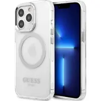 GUESS MagSafe-etui med metallkonturer for iPhone 13 Pro / iPhone 13 - sølv