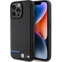 BMW Leather Carbon-etui for iPhone 15 Pro Max - svart