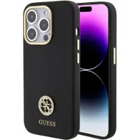 GUESS Silikon Logo Strass 4G-etui for iPhone 15 Pro - Svart