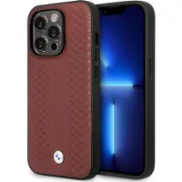 BMW Etui BMHMP14L22RFGR iPhone 14 Pro 6,1" Burgundy/burgundy Lær diamantmønster MagSafe