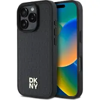 DKNY MagSafe iPhone 16 Pro Max-etui med gjentatt mønster og stablelogo - svart