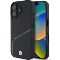 BMW Sign Leather Leather Textured And Line MagSafe iPhone 16-etui - svart