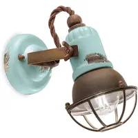 FERROLUCE Vegglampe C1675/1, turkis/rustbrun, keramikk, 18 cm høy, E14
