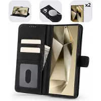 MyTPhone Samsung Galaxy S24 Ultra CardMate MagSafe lommebokveske i lær med kortholder, stativ, 2x skjermbeskytter - svart