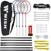 Wish ALUMTEC 5566 badmintonsett rød+blå 4 stk + fjær 3 stk + nett + liner
