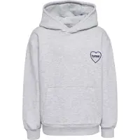 Hummel Hettegenser - HmlJR - Hjertefelt - Light Grey Melange - - 4 år (104) - Hettegenser