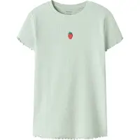 Name it T-skjorte - Rib - NkfVivemma - Pale Aqua/Strawberry - - 7-8 år (122-128) - T-skjorte