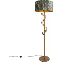 QAZQA Gulvlampe i gull med skjerm med bladdesign og gullinteriør 50 cm – Linden