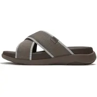 FitFlop for man. A1Z-D73 F-Mode Go Water-Resistant Webbing Cross Sandals Green (41), Flat, None, Casual