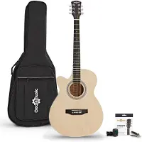 Gear4Music Single Cutaway Left Handed Acoustic Guitar Pack by Natural