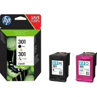 HP 301 - 2-pack - svart, farge (cyan, magenta, gul) - original - blekkpatron - for Deskjet 1050A J410, 1051A J410, 10XX, 10XX J410, 15XX, 2000, 2050 J510, 2050A J510, 2054A J510, 25XX, 3000, 3050 J61