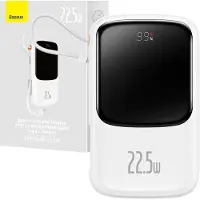 Baseus Qpow Digital Display powerbank med hurtiglading 10000mAh 22,5W QC/PD/SCP/FCP med innebygd USB-C-kabel hvit