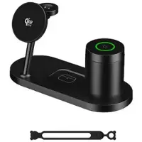 Mtp Products 4-i-1 25W Qi 2.2 magnetisk trådløs ladestasjon med nattlys - svart
