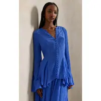 Ralph Lauren for woman. 211A96168001 Crinkled top with blue full button fastening (34), Casual, Long sleeve, Lyocell