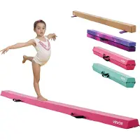 Vevor 8FT sammenleggbar balansebjelke for barn, 90,7 kg stabil støtte gymnastikkbjelke med sklisikre matter, gymnastikktreningsutstyr med sklisikker bunn og bæreveske for hjemmegym, rosa