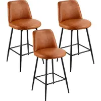 Vevor Barkrakksett med 3, 69 cm dreibare barkrakker, moderne barkrakk i PU-skinn med ryggstøtte og metallben, armlenerløs barstol, barkrakk med øy for kjøkken, spisestue, brun