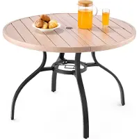 Vevor utendørs spisebord til terrasse, 103 cm rundt trelignende stållameller til bistro-sofabord for 4 personer, med 38 mm paraplyhull, store utemøbler i all slags vær for plen/veranda, grå