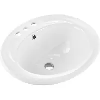Vevor Delvis innfelt servant, 485 x 425 mm oval hvit keramisk servant med overløpshull og 3 kranhull, nedfellbar moderne toalettservant for små bad