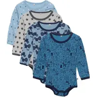 Pippi Baby Pippi Bodyer I/e - 4-pack - Blå/Lyseblå m. Mønster - - 62 - Langermet Body