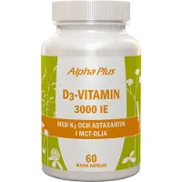Alpha Plus D3 3000IE + K2 og Astaxantin 60 kapsler