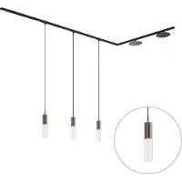 QAZQA Moderne skinnesystem svart med 3 pendellamper og 2 taklamper bronse 1-fase - Iconic Lloyd Pulley