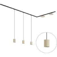 QAZQA Moderne skinnesystem svart med 3 pendellamper og 2 beige taklamper 1-fase - Iconic Holt Pulley