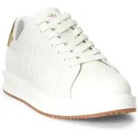 Ralph Lauren for woman. 802974379002 Ainsley white trimmed leather slippers (37), Flat, Laces, Casual, Sport