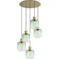 QAZQA Hotel Chic Pendellampe Messing med Blått og Grønt Glass 5-Lys - Qara