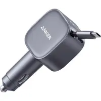 Anker Nano 75W billader med uttrekkbar USB-C-kabel og USB-C-port - grå
