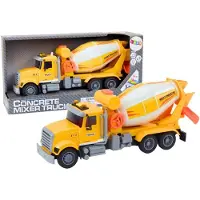 Leantoys gul lastebil med betongblander med friksjon/trykksystem, lys- og lydeffekter