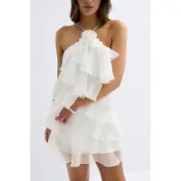 Gina Tricot - Frill mini dress - korte kjoler - Hvit - 40 - Dame