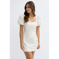 Gina Tricot - Brocade puffsleeve mini dress - korte kjoler - Hvit - 34 - Dame