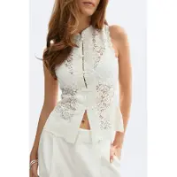 Gina Tricot  - Sleeveless lace top - blondetopper - Hvit - XS - Dame