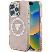 GUESS IML metallglitter 4G sirkel triangel MagSafe-etui for iPhone 16 Pro Max - Rosa