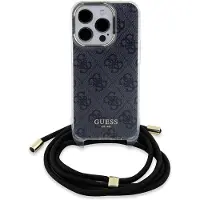GUESS Crossbody Cord 4G-etui med trykk for iPhone 16 - Svart