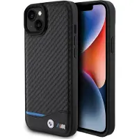BMW Leather Carbon-etui for iPhone 15 Plus - svart