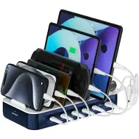 4smarts Charging station Team 100W 1x USB-A port 5x USB-C ports includes 6 cables navy